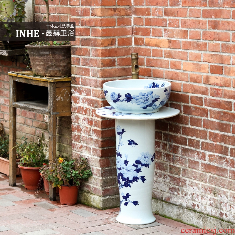 Vertical lavabo ceramic column household toilet basin outdoor one landing the pool that wash a face of blue and white porcelain basin