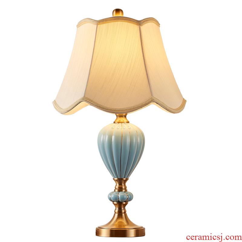 Europe type desk lamp lamp of bedroom the head of a bed sweet contracted American ceramic copper lamp dimming bedroom lamp study the living room
