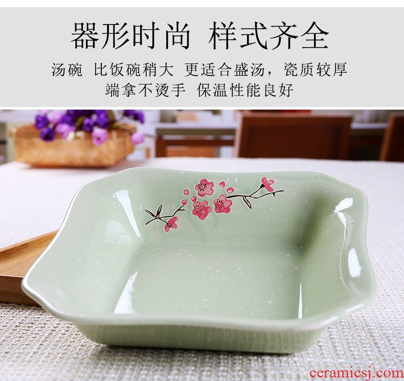 Square eat bread and butter plate combination of jingdezhen ceramic dishes suit Japanese bone China noodles in soup bowl 2 4 dishes