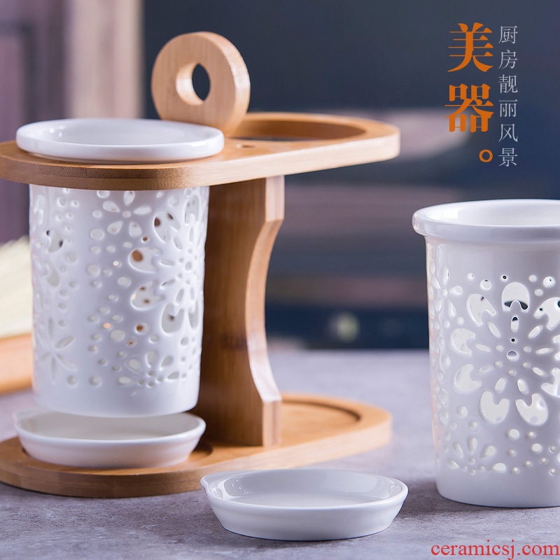 Ceramic tube/cage binocular chopsticks rack shelf/box mouldproof drop Korean creative home kitchen supplies