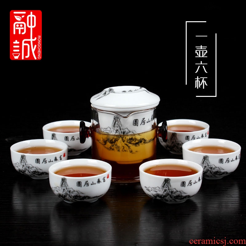 Melts if black tea tea sets a complete set of kung fu tea set glass teapot ceramic filter ears tea