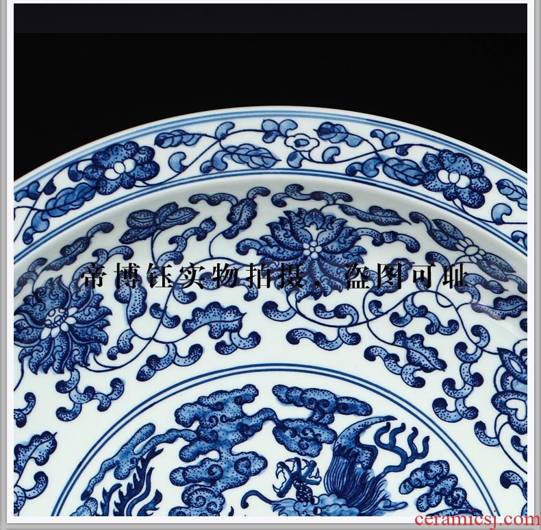 Jingdezhen ceramics imitation qing qianlong hand-painted blue and white porcelain in extremely good fortune China plate hanging dish Chinese style living room furnishing articles