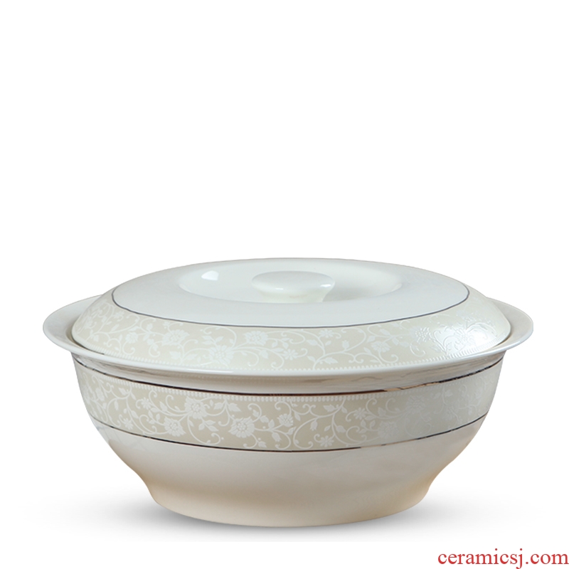 Lead-free bone porcelain of jingdezhen ceramics pan Korean tableware household with cover large saucepan soup basin can be microwave porcelain