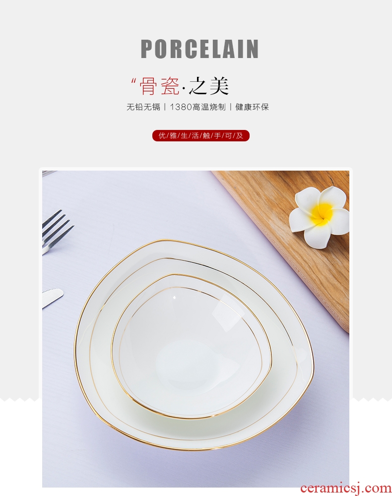 Jingdezhen porcelain household pure white bone porcelain paint triangle soup plate pasta FanPan salad vegetables dishes ceramic plate