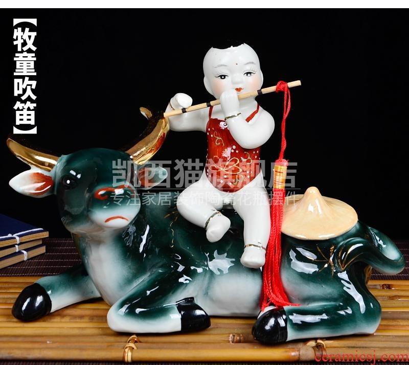 Jingdezhen desktop furnishing articles ceramic crafts home sitting room adornment cowboy ride cow animal pastoral wind