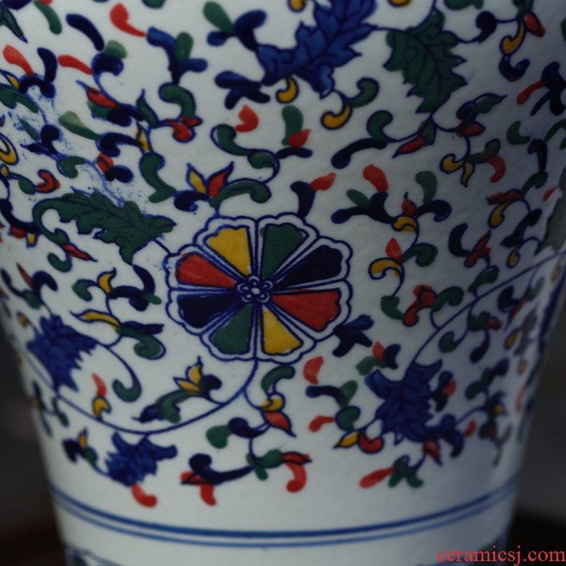 Jingdezhen ceramic flower vases, antique blue and white porcelain lotus flower plum bottle household handicraft furnishing articles