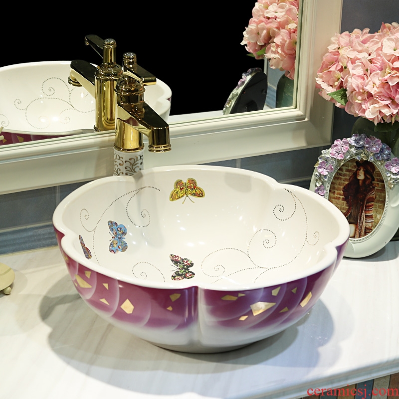 Gold cellnique lavatory jingdezhen ceramic stage basin petals hand plate toilet lavabo basin butterfly dance