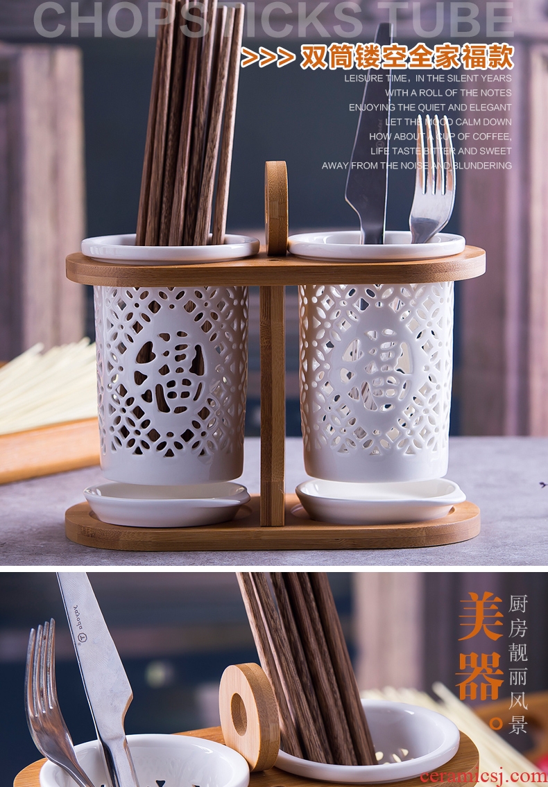 Ceramic tube/cage binocular chopsticks rack shelf/box mouldproof drop Korean creative home kitchen supplies