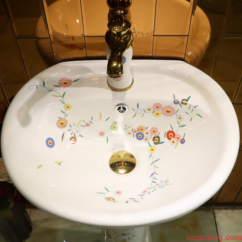 Gold cellnique art ceramic basin of pillar type column one balcony floor toilet lavabo wash basin