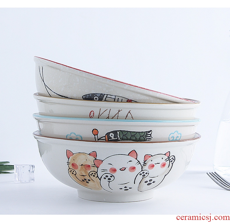 Jingdezhen ceramic bowl home eat large bowl contracted lovely rainbow noodle bowl bowl creative hand-painted bowl of Japanese dishes