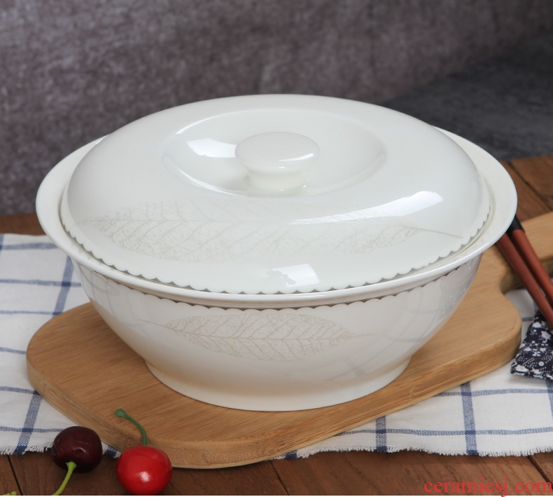 Lead-free bone porcelain of jingdezhen ceramics pan Korean tableware household with cover large saucepan soup basin can be microwave porcelain