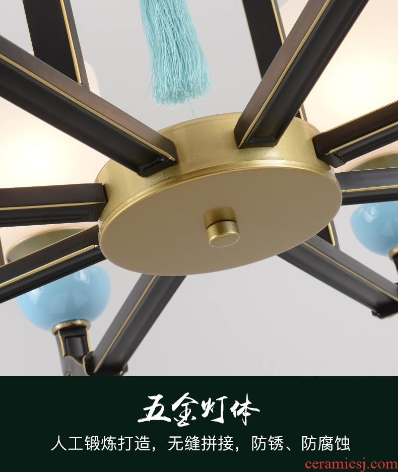 Jiao seven new Chinese style droplight sitting room light lamps and lanterns of study of Chinese style dining-room lamp, wrought iron ceramic glass hotel lighting