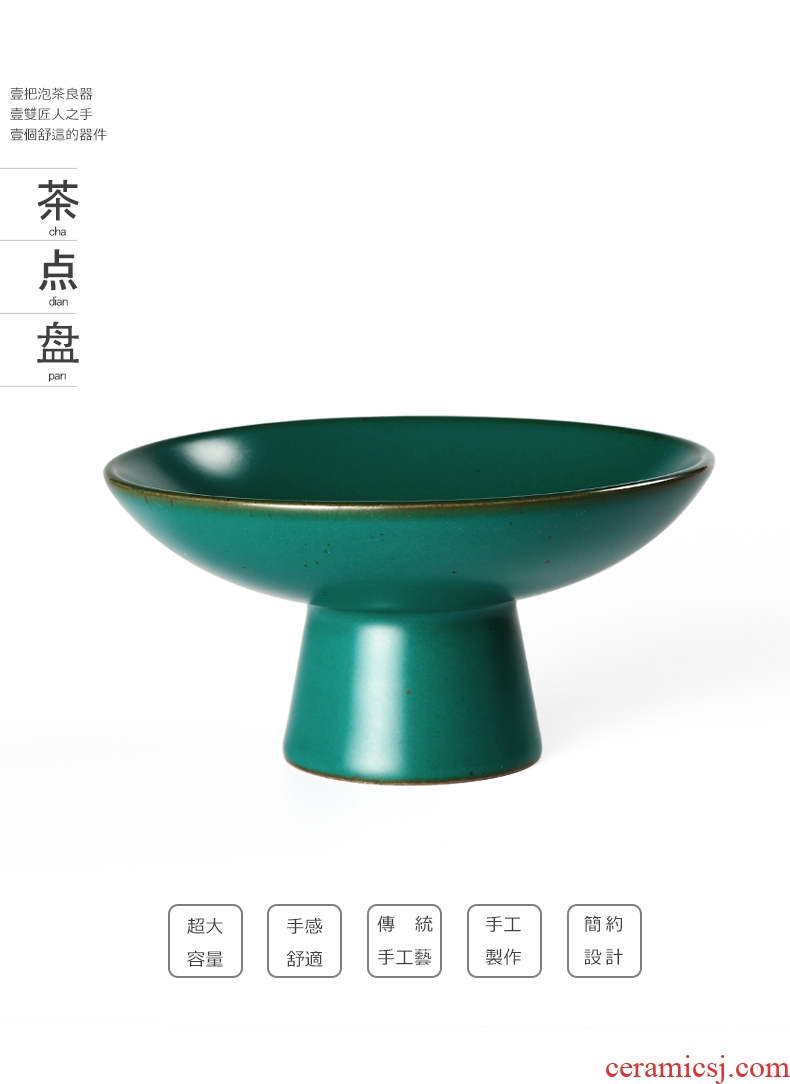 Yipin # $disc round snack plate ceramic green tea tray, snacks, tea saucer Japanese coarse pottery restoring ancient ways