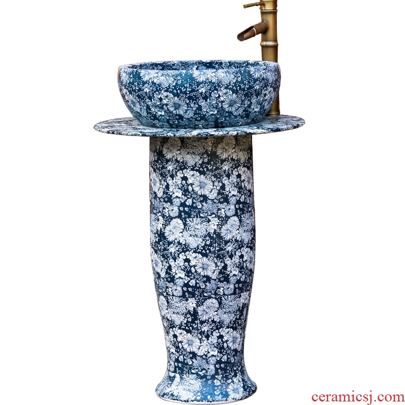 Lavabo blue-and-white ceramics basin of pillar type commode toilets art outdoor bathroom floor column basin
