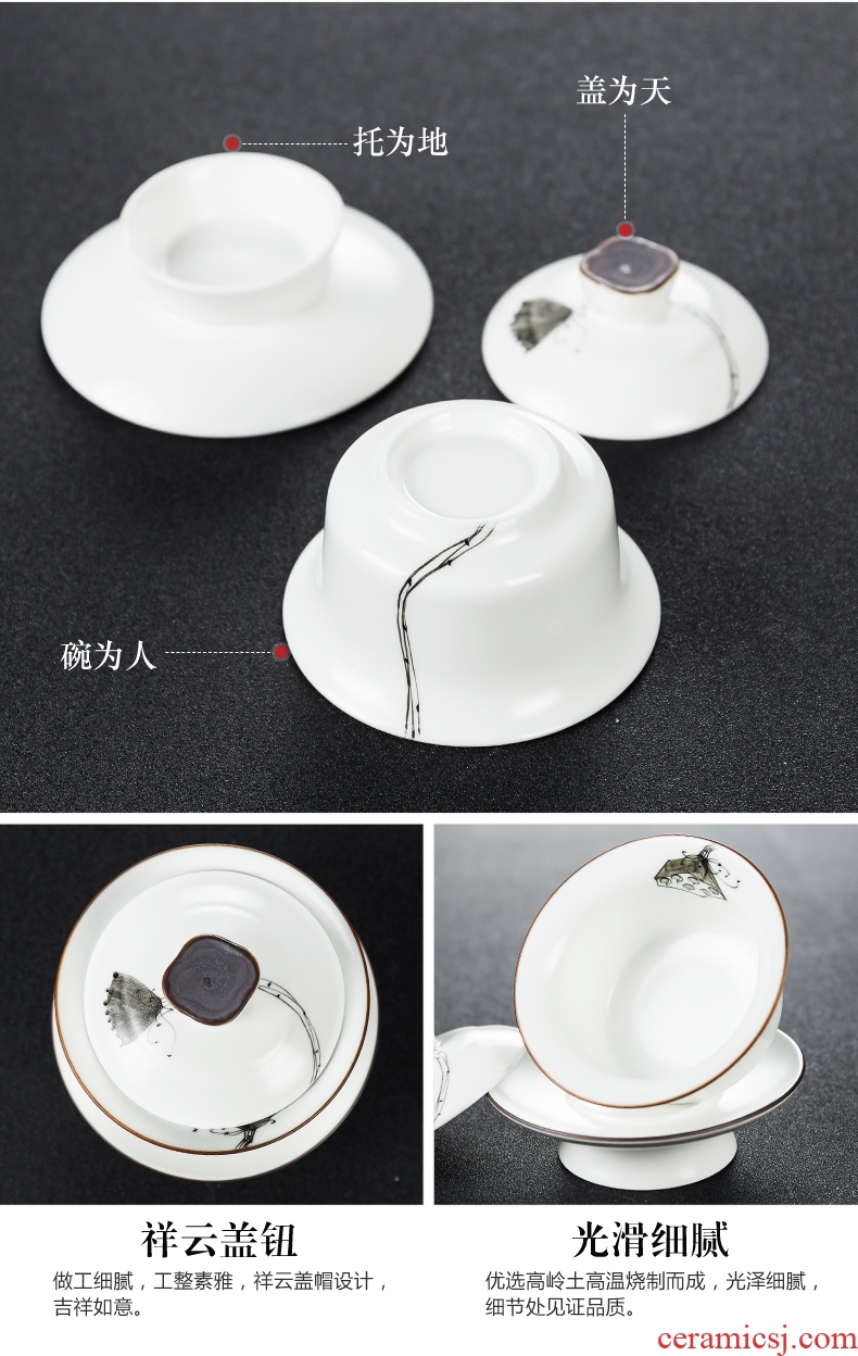 Qin Yi white porcelain kung fu tea set hand-painted ceramic tea tureen tea cup home a complete set of tea set gift boxes