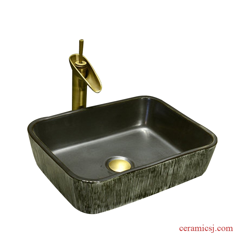 Jingdezhen basin of Chinese style lavatory washbasins kaolin ceramic on the stage of the basin that wash a face basin of rectangular black wood