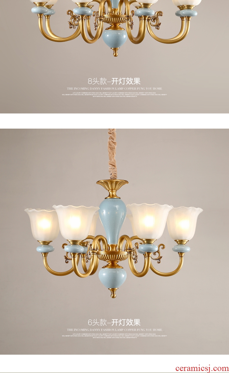 Any lift european-style full copper chandelier lamps and lanterns of the sitting room is contracted American bedroom creative personality ceramic lamp hall restaurant