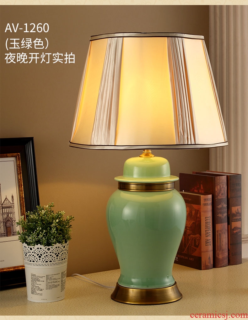 Southeast Asia all jade green copper ceramic new Chinese style table lamp of bedroom the head of a bed teahouse study new classical Chinese storm lantern