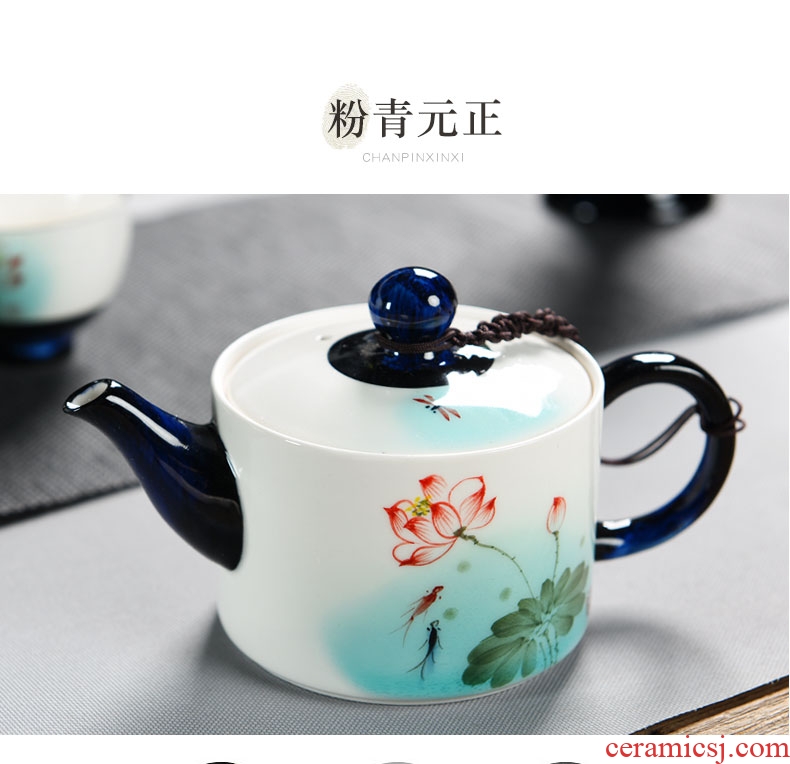 Kung fu imperial springs hand-painted lotus little teapot ceramic household utensils pure manual single pot teapot