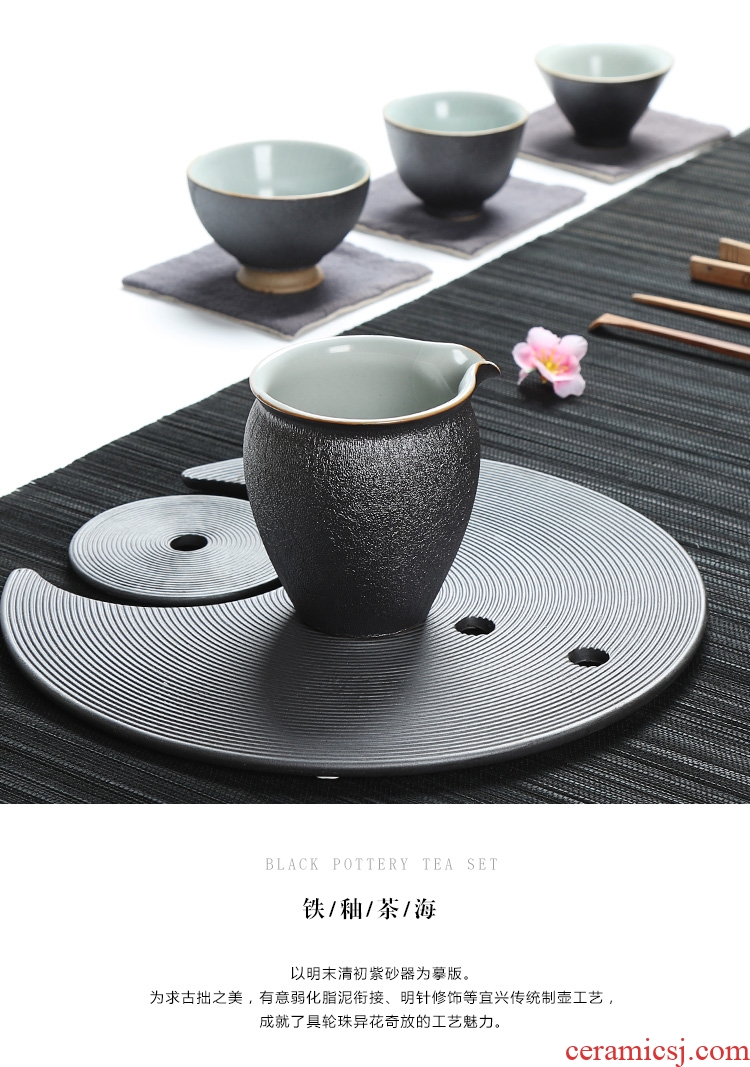 Chen xiang ebony handle manual coarse pottery tea fair mug haiyuan tao points tea, kungfu tea accessories ceramics