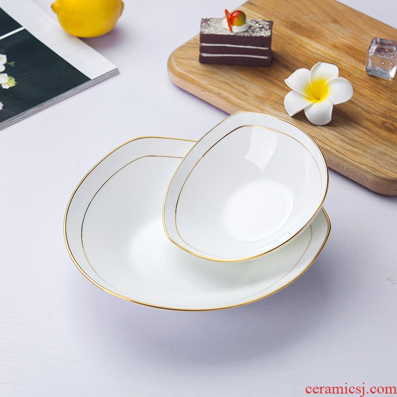 Jingdezhen porcelain household pure white bone porcelain paint triangle soup plate pasta FanPan salad vegetables dishes ceramic plate