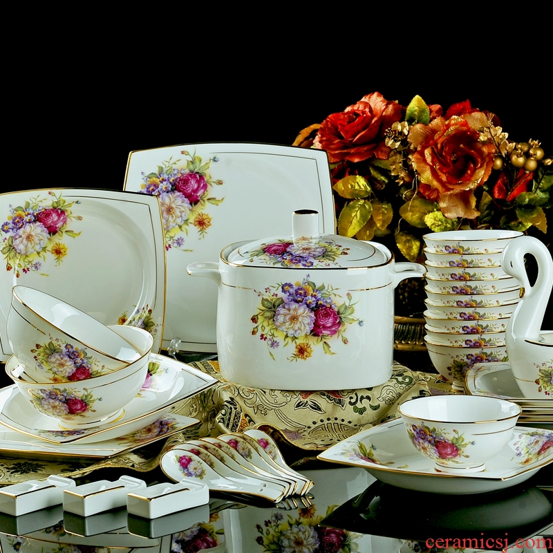 Jingdezhen costly bone porcelain tableware suit dishes home European gold dishes western-style wedding gift