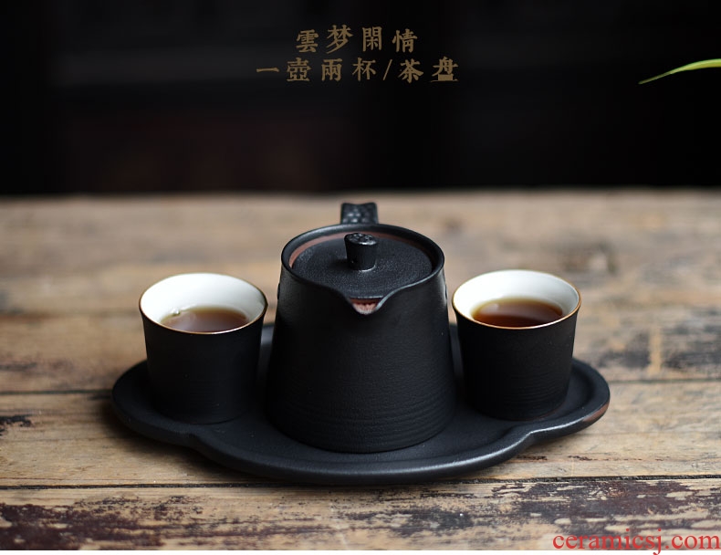 Tao fan ceramic kung fu tea tea dry foam plate of Japanese tea sets coarse pottery teacup a pot of two cups of tea tray