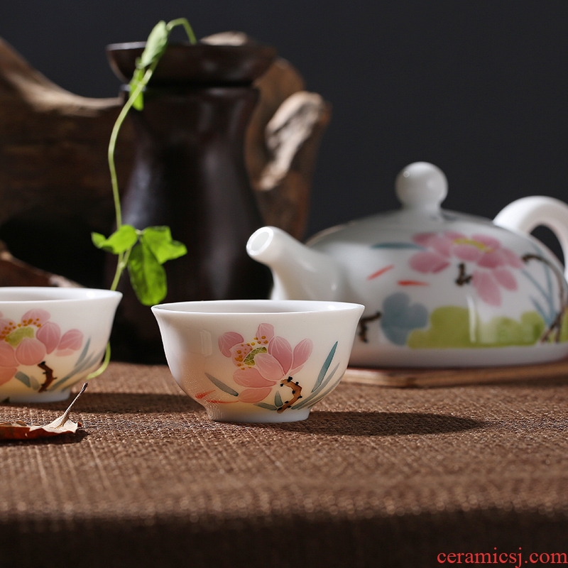 Red porcelain jingdezhen porcelain of a complete set of kung fu tea set the teapot teacup tea home colorful lotus