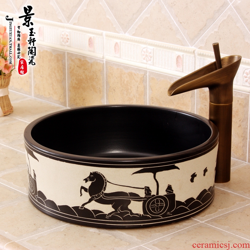 JingYuXuan jingdezhen ceramic art basin stage basin sinks the sink basin straight black and white carriage