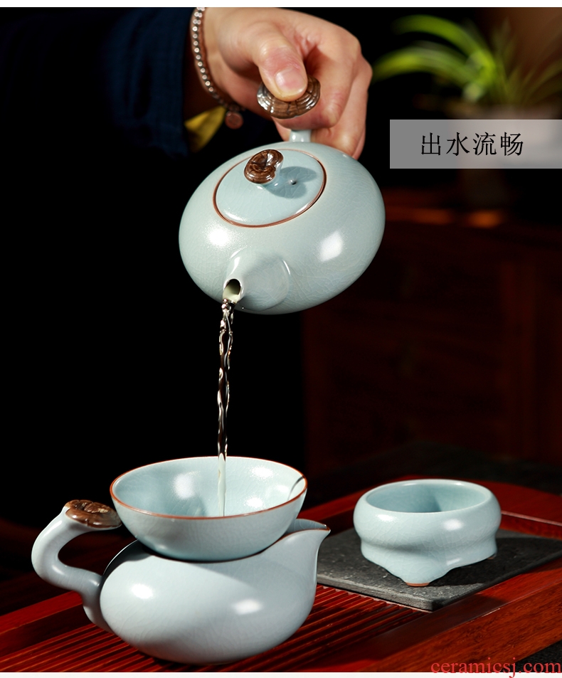 DH jingdezhen tea set household contracted kung fu tea set celadon glass teapot archaize your kiln tea set