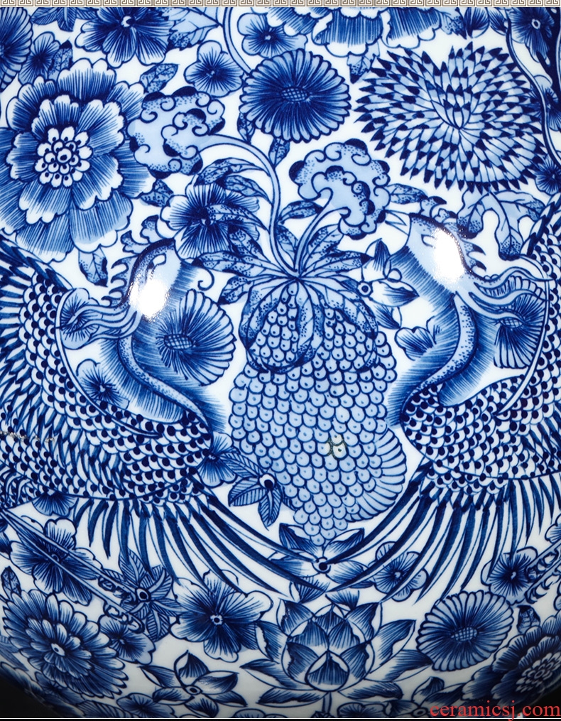 Jingdezhen ceramics imitation qianlong hand-painted ears phoenix of blue and white porcelain vase flower implement new Chinese style living room furnishing articles
