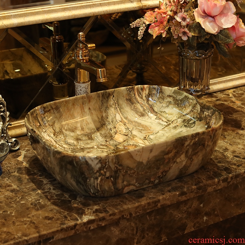 Jingdezhen ceramic stage basin art square imitation marbled archaize sink bathroom sinks
