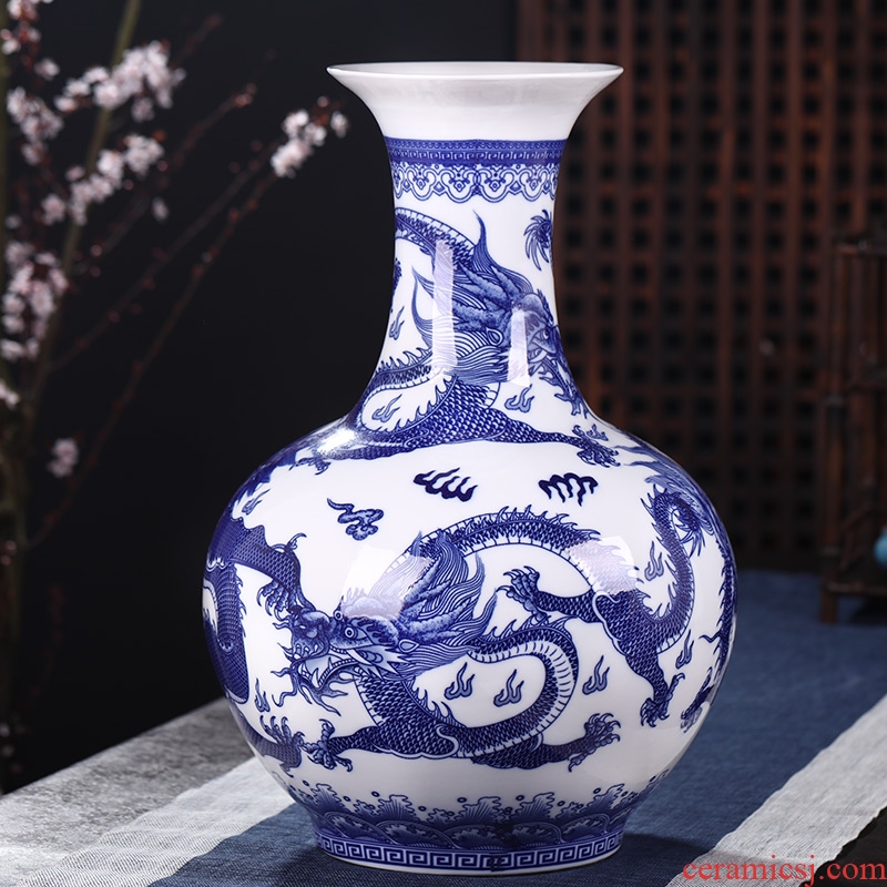 Blue and white porcelain of jingdezhen ceramics of large sitting room of Chinese style household furnishing articles of blue and white porcelain vases, flower arrangement furnishing articles