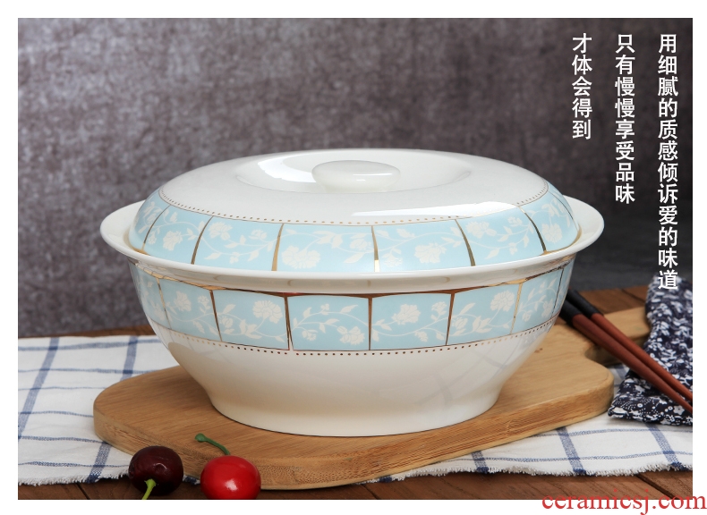 Lead-free bone porcelain of jingdezhen ceramics pan Korean tableware household with cover large saucepan soup basin can be microwave porcelain