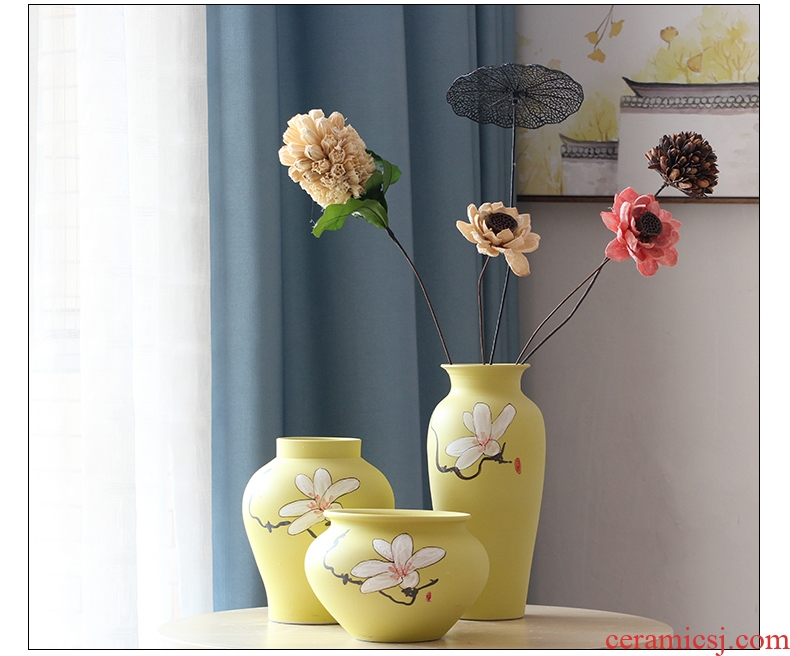 Art show new Chinese style between small pure and fresh and yulan three-piece ceramic vase example household act the role ofing is tasted decorative porcelain furnishing articles