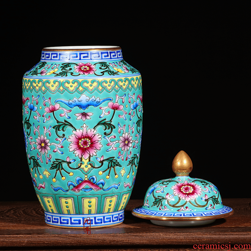 Jingdezhen floret bottle furnishing articles antique hand-painted ceramic enamel pastel colored green lotus flower gift porcelain decoration