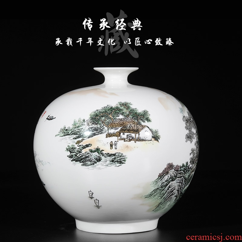 Jingdezhen ceramics master of high-grade hand-painted pastel landscape pomegranate flower vase household decoration crafts are sitting room
