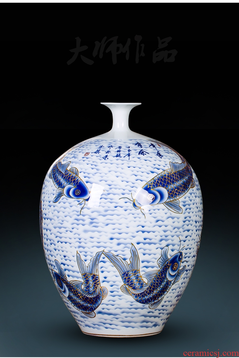 Jingdezhen ceramic paint big vase masters hand draw every year more than furnishing articles Chinese blue and white porcelain is sitting room adornment