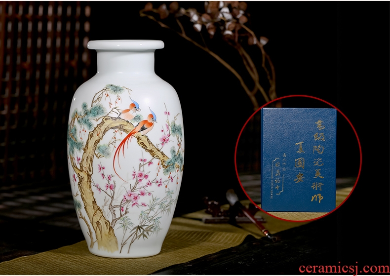 Jingdezhen ceramics hand-painted enamel vase flower arranging ShouRui figure Chinese style living room home furnishing articles