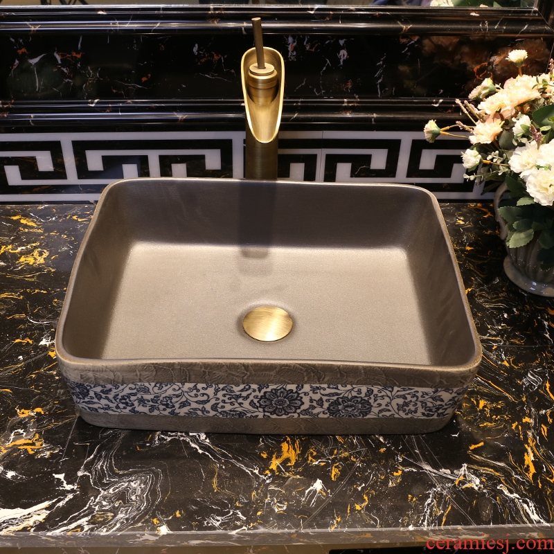 JingWei blue and white porcelain art stage basin archaize ceramic lavatory square basin of Chinese style restoring ancient ways on washing their hands