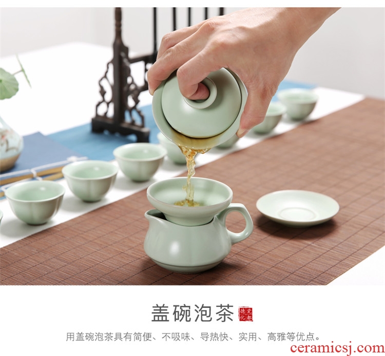 Four-walled yard kung fu tea set suits your kiln pure color cup Chinese style of a complete set of tureen teapot contemporary and contracted household ceramics