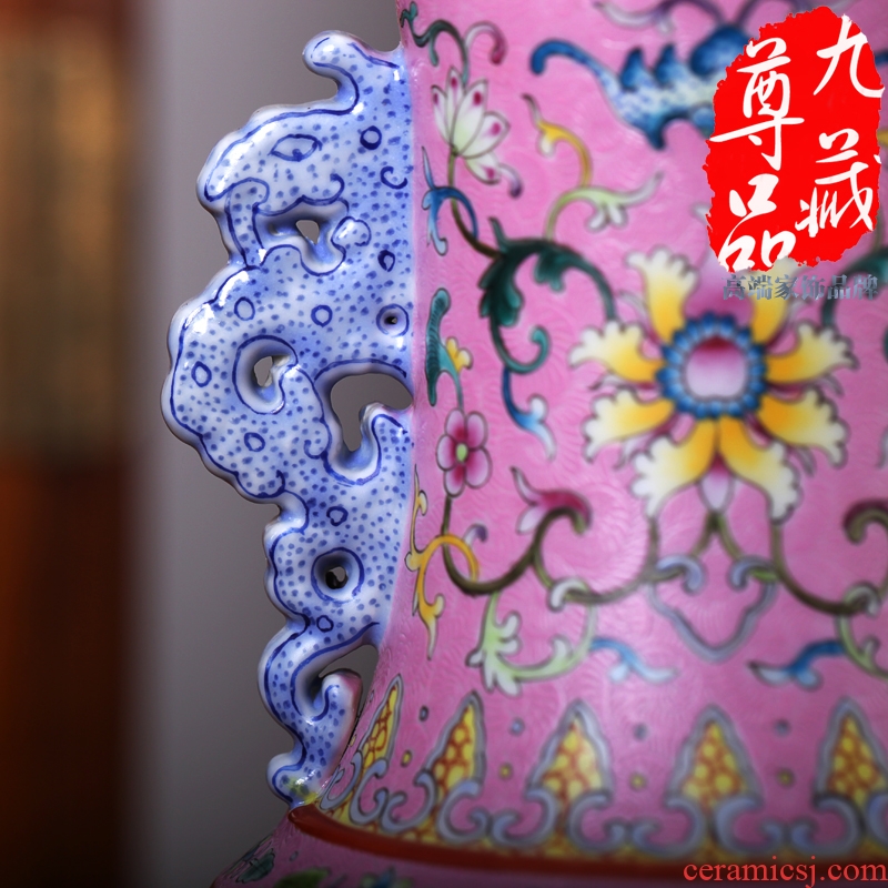 Jingdezhen ceramics imitation qing qianlong pastel switch hollow-out the revolving vase household adornment handicraft furnishing articles