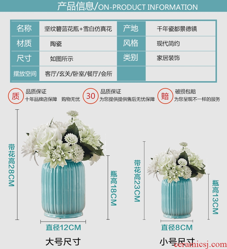 European simplicity vase creative fashion place blue ceramic white dried flowers floral sitting room home decoration