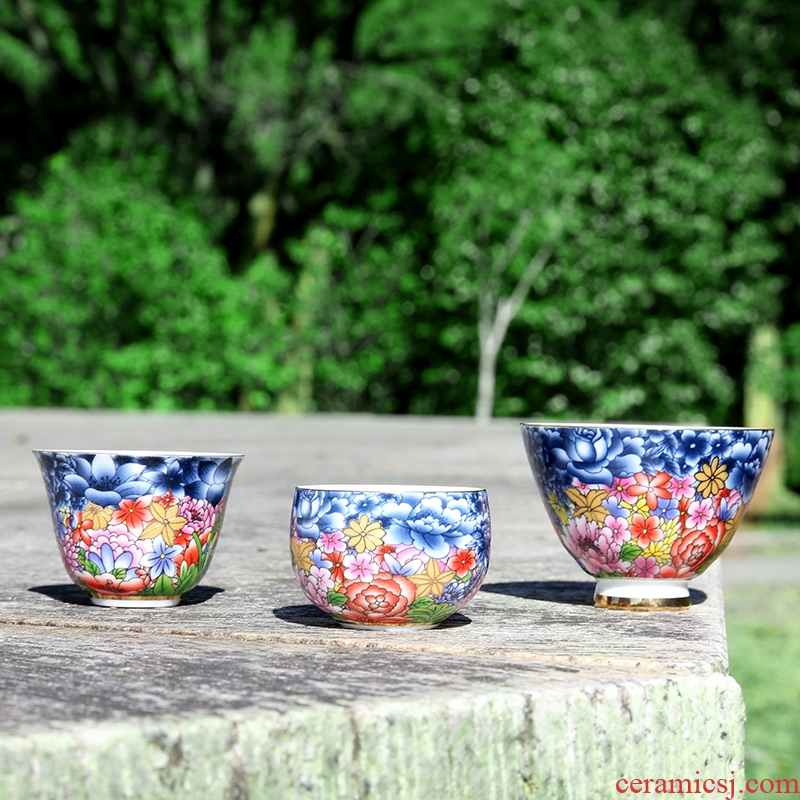 Flower is splendid main hand colored enamel one cup of ceramic cups kung fu tea set high single cup dehua white porcelain tea light