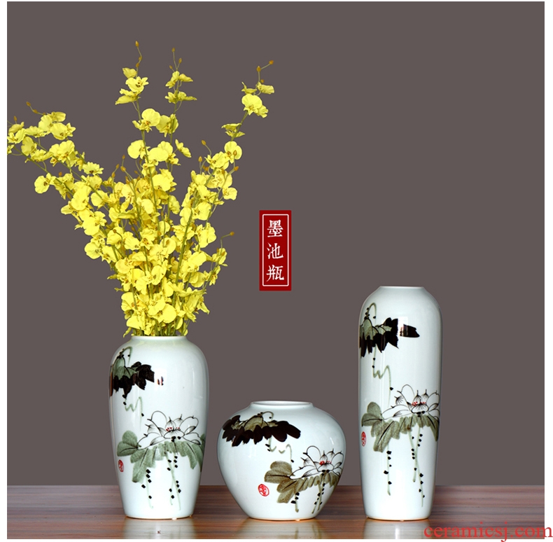 Jingdezhen ceramic vase sitting room porch flower arranging new Chinese style adornment furnishing articles three-piece porcelain arts and crafts
