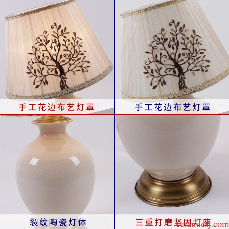American ceramic desk lamp lamp jingdezhen high temperature glaze ice crack lamp of bedroom the head of a bed body sofa tea table lamp
