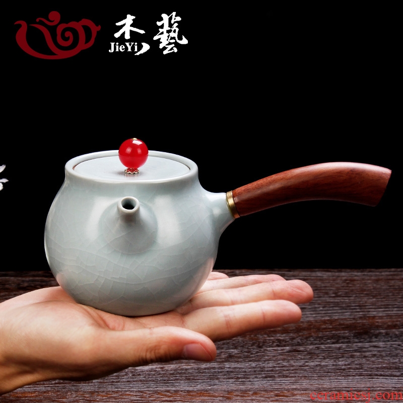 Jade art your kiln side blue ceramic pot of single teapot day kung fu tea set side pot of Japanese wood handle agate POTS