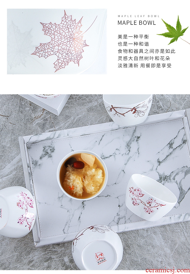 Jingdezhen ceramic square eat bowl household contracted rice bowls creative lovely tableware porringer 4.5 inches