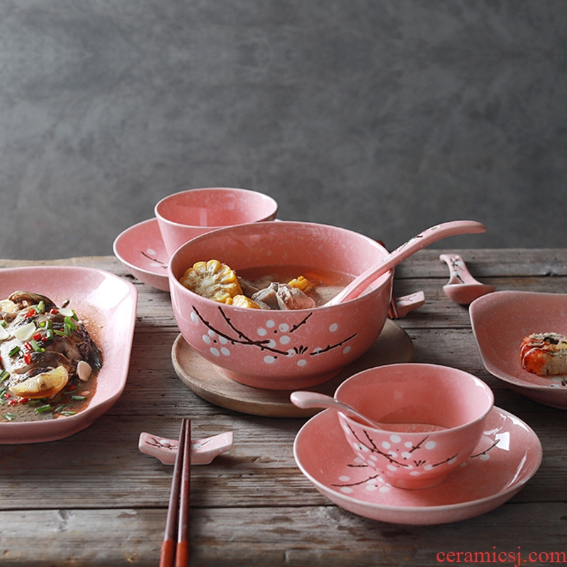 Ceramic dishes set combination jingdezhen porcelain tableware Japanese large soup bowl creative contracted household eat rice bowl dish
