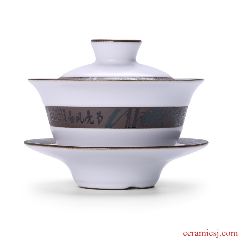 Thyme tang three Japanese open piece of elder brother kiln tureen worship only tea cups of ice to crack glaze kung fu tea set